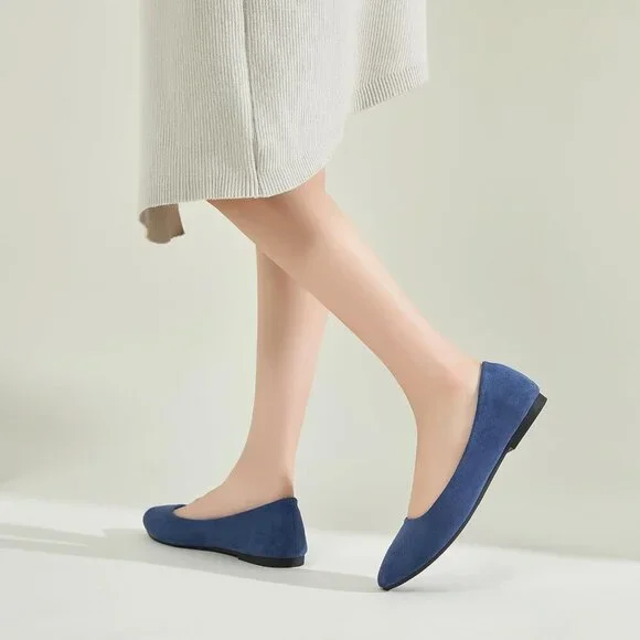 Women's Navy Round Toe Flat Dressy Ballet Flats Comfortable Dress Shoes - Picture 9 of 9